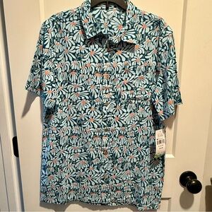 Colorful Planet Boy’s Button Down Woven Shirt Linen Blend Blue Floral XL (14/16)